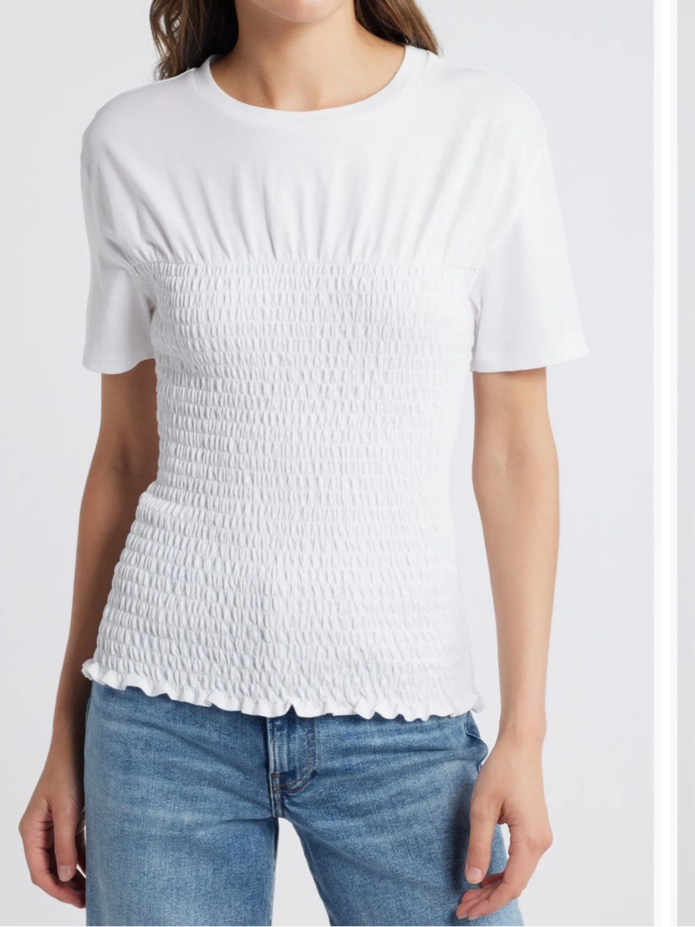 rag & bone White Smocked Short Sleeve Tee